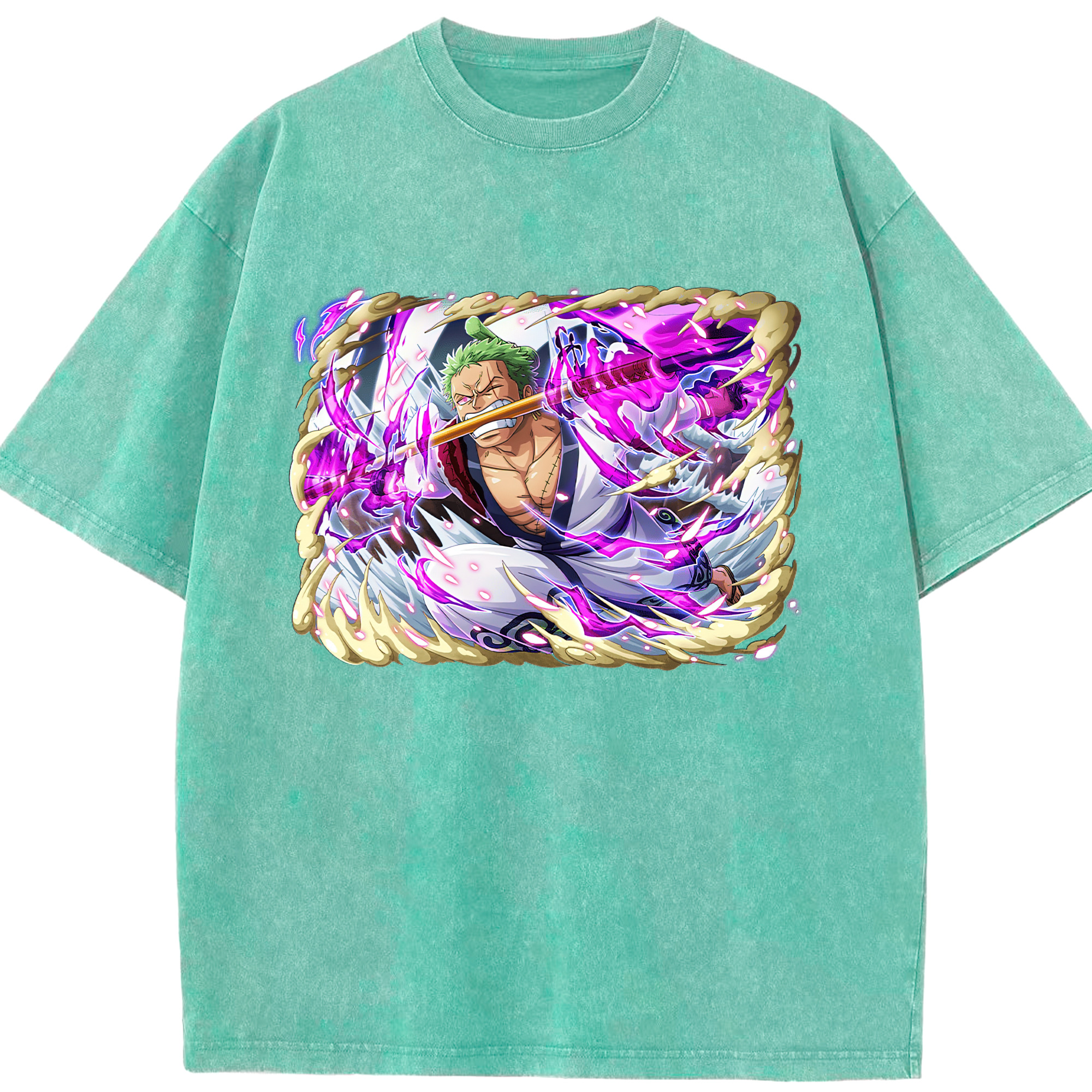 ワンピース ロロノア・ゾロ ONE PIECE Roronoa Zoro 綿100% ヴィンテージ風 半袖Tシャツ（フロントプリント）